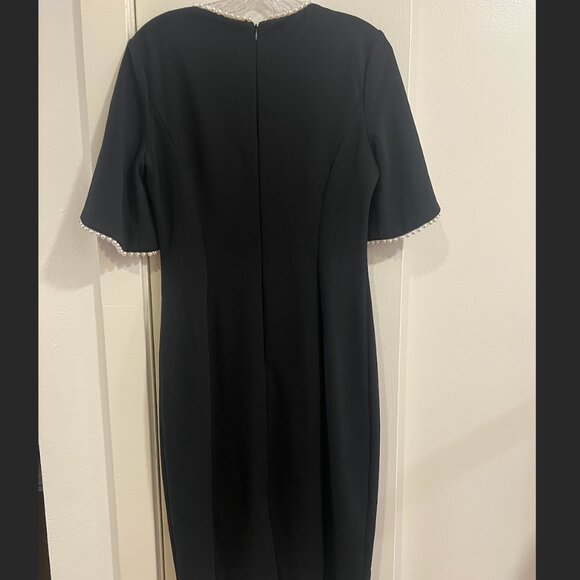 Adrianna Papell Pearl Trim Crepe Midi Dress (Size 8) - Picture 9 of 12